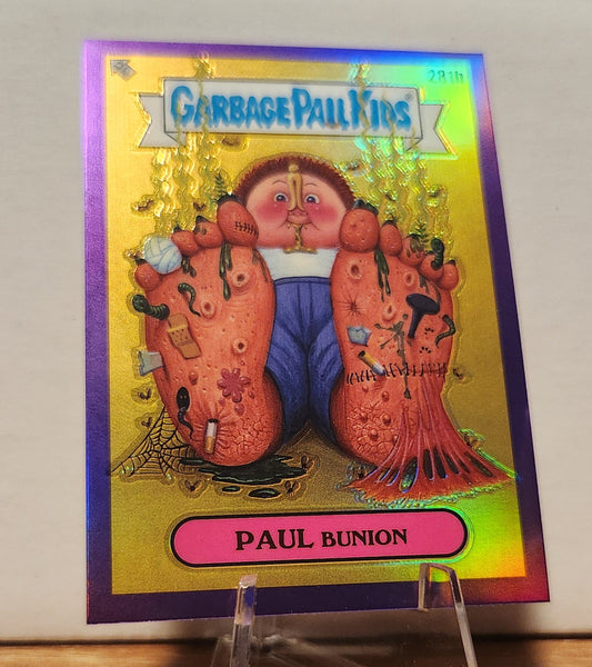 Garbage Pail Kids Paul Bunion Purple Refractor collectible card featuring humorous character design