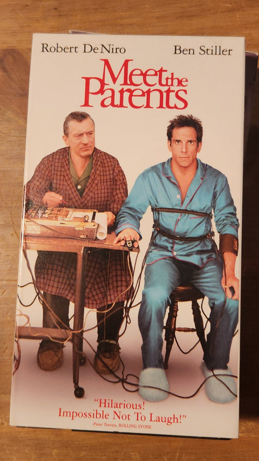 Meet the Parents VHS collectible featuring Robert De Niro and Ben Stiller on the cover