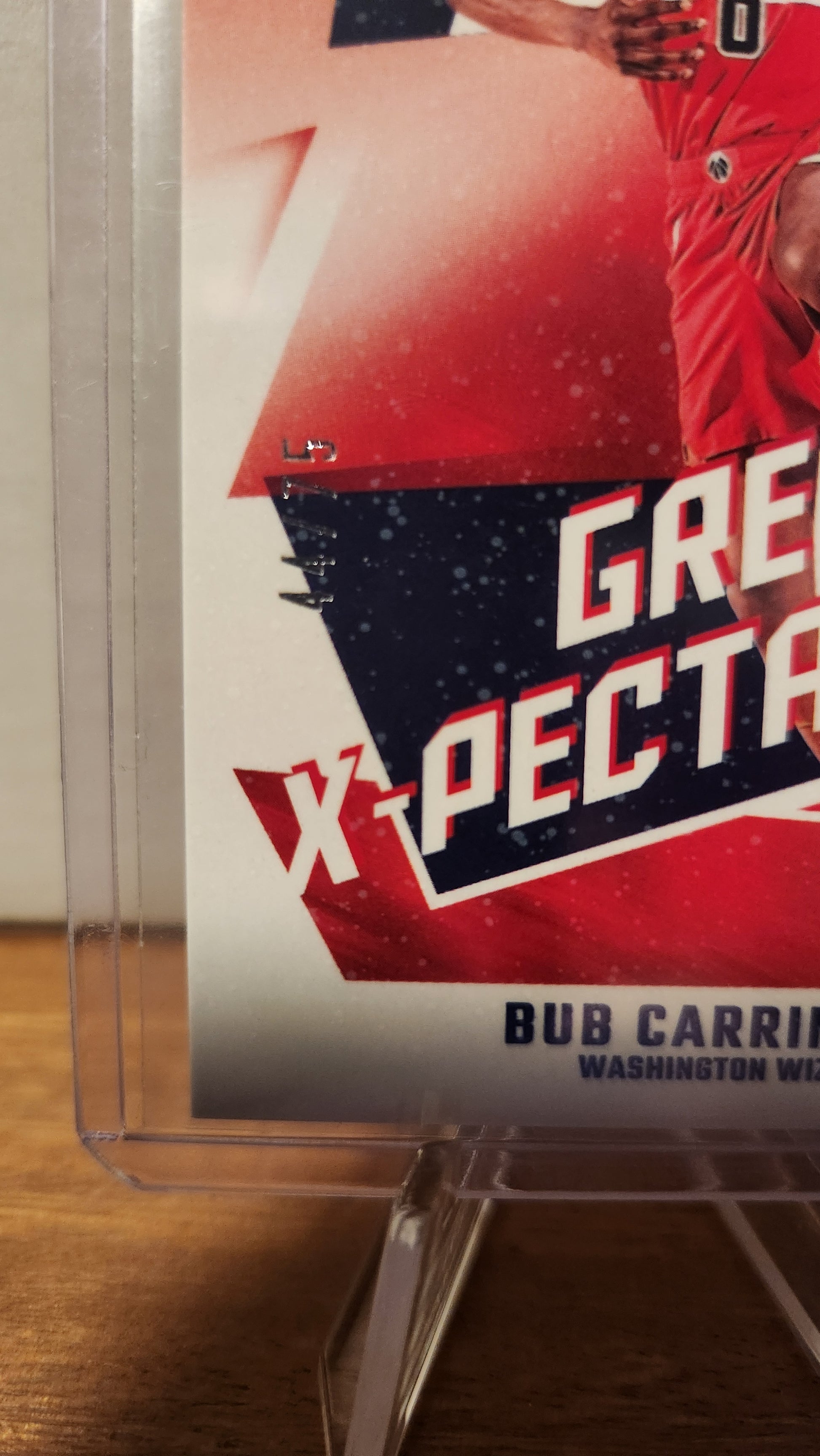 Close-up of Panini Donruss Bob Carrington card featuring part of player image and card design