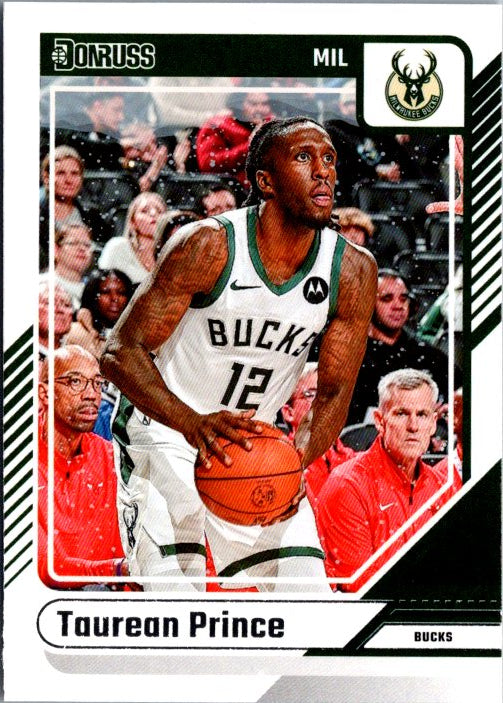 DONRUSS PANINI Taurean Prince trading card featuring him in a Milwaukee Bucks uniform