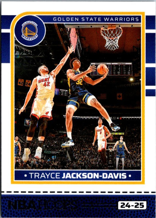 Trayce Jackson-Davis trading card featuring an action shot of a slam dunk in a game